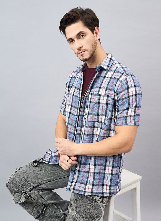 CHIMPAAANZEE Men Spread Collar Checked Casual Shirt - Image 1